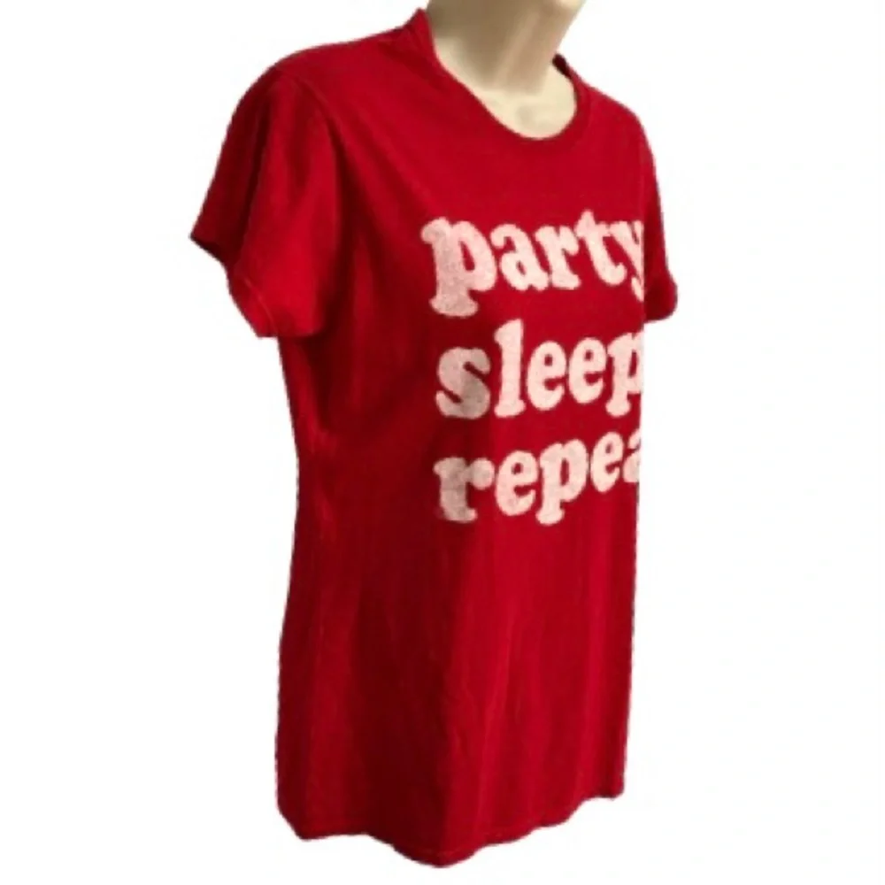 PARTY SLEEP REPEAT Red and White Crew Neck T shirt Juniors Large - Picture 2 of 11